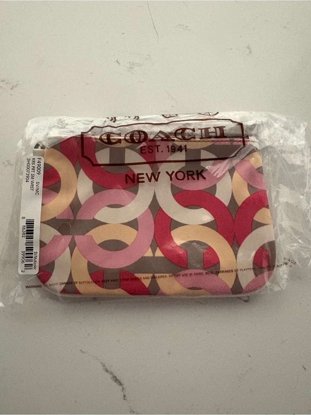 COACH New York Pink & Red Signature Wristlet Wallet Pouch
